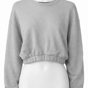 Zara Light Gray Cropped Crewneck Sweatshirt